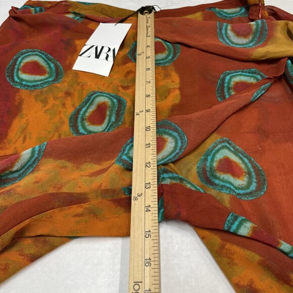 Zara Pareo Pants Womens L Semi Sheer Wrap Wide Leg Chiffon Aztec Boho Hippie - Picture 6 of 10